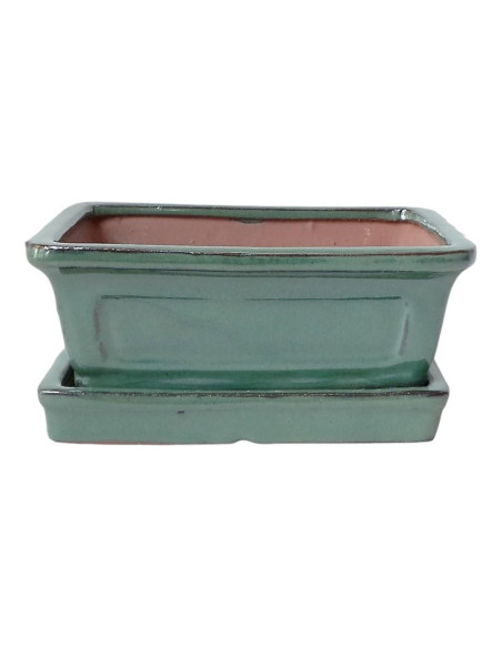 Pot de Bonsai Rectangulaire + Assiette 15*12,5*5,5 cm Vert - Yixing