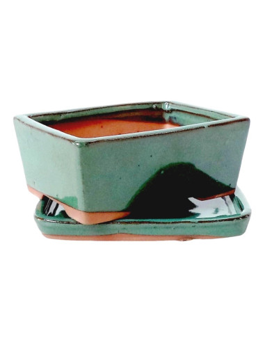 Vaso de Bonsai Retangular + Prato 14*11*5,5 cm Verde - Yixing