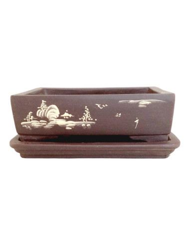 Vaso di Bonsai Rettangolare + Piatto 17*12,5*5 cm Senza Smalto - Yixing