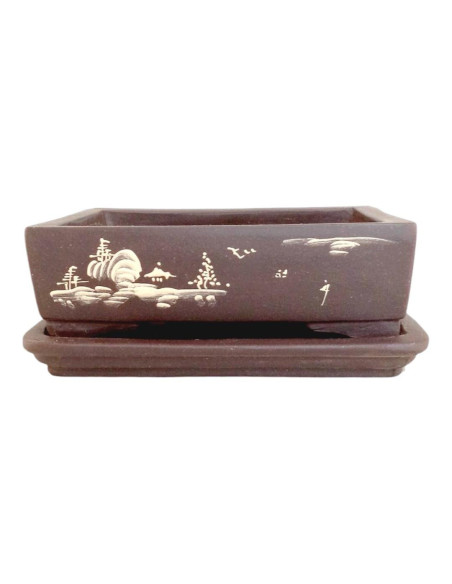 Vaso di Bonsai Rettangolare + Piatto 17*12,5*5 cm Senza Smalto - Yixing