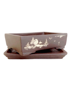 Vaso di Bonsai Rettangolare + Piatto 17*12,5*5 cm Senza Smalto - Yixing 2