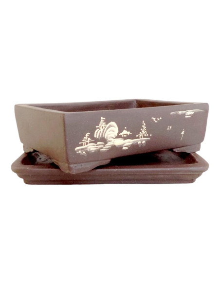 Vaso di Bonsai Rettangolare + Piatto 17*12,5*5 cm Senza Smalto - Yixing