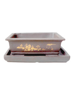 Vaso di Bonsai Rettangolare con Bordo + Piattino 24,5*17,5*7,5 cm Senza Smalto - Yixing