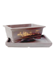 Vaso di Bonsai Rettangolare con Bordo + Piattino 24,5*17,5*7,5 cm Senza Smalto - Yixing 2