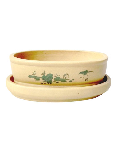 Vaso de Bonsai Oval + Prato 25*18*6,5 cm Sem Esmalte - Yixing