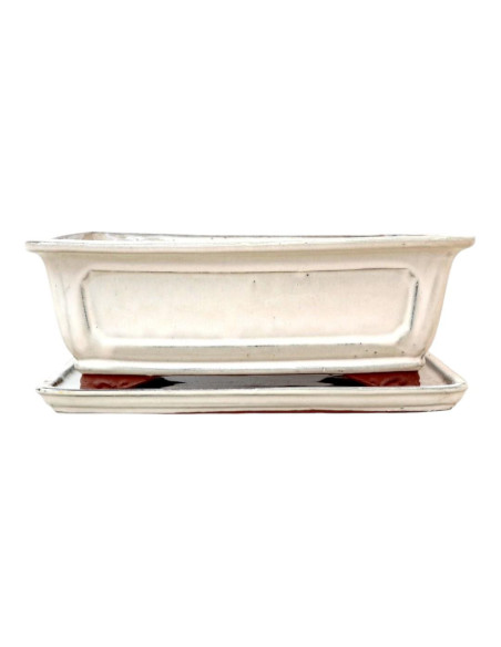 Vaso de Bonsai Rectangular + Prato 20*16,5*6,5 cm Creme - Yixing