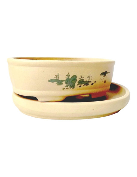 Vaso de Bonsai Oval + Prato 25*18*6,5 cm Sem Esmalte - Yixing