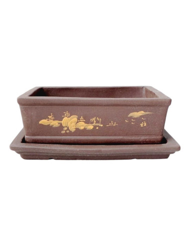 Maceta de Bonsái Rectangular + Plato 25,5*18*8 cm Sin Esmalte - Yixing