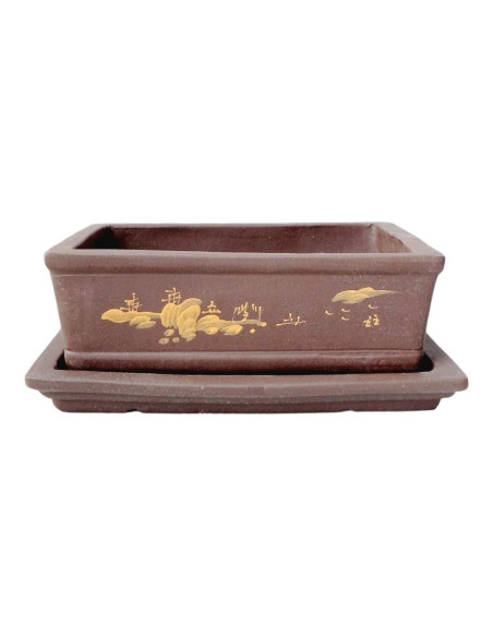 Maceta de Bonsái Rectangular + Plato 25,5*18*8 cm Sin Esmalte - Yixing
