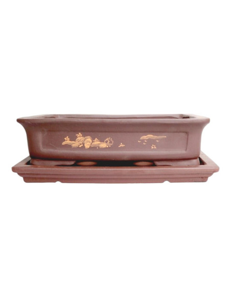 Vaso de Bonsai Rectangular + Prato 29,5*22*8 cm Sem Esmalte - Yixing