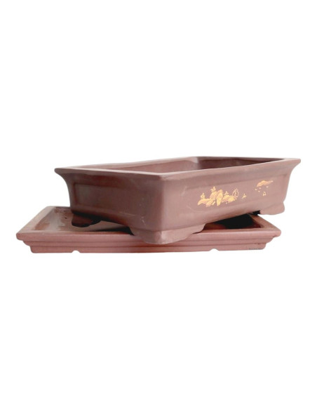 Vaso di Bonsai Rettangolare + Piatto 29,5*22*8 cm Senza Smalto - Yixing