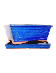 Vaso di Bonsai Rettangolare + Prato 20*16,5*6,5 cm Blu - Yixing 2