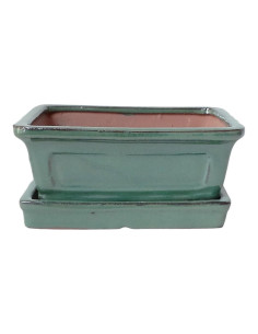Vaso di Bonsai Rettangolare + Piatto 20*16,5*6,5 cm Verde - Yixing