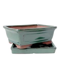 Vaso di Bonsai Rettangolare + Piatto 20*16,5*6,5 cm Verde - Yixing 2