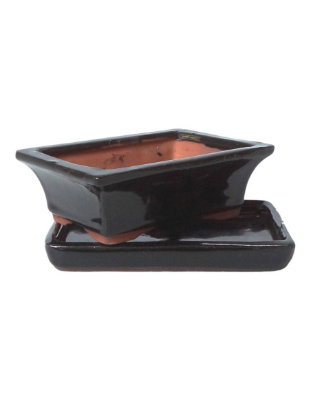 Vaso di Bonsai Rettangolare + Piatto 23*17,5*7.5 cm Nero - Yixing