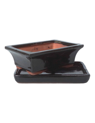 Vaso di Bonsai Rettangolare + Piatto 28*20,5*8,5 cm Nero - Yixing
