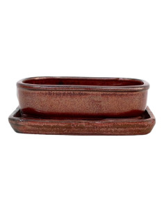 Vaso di Bonsai Rettangolare + Piatto 15,5*11*5,5 cm Marrone Ossido - Yixing