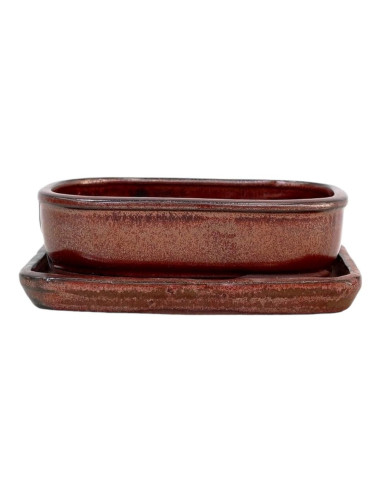 Vaso di Bonsai Rettangolare + Piatto 15,5*11*5,5 cm Marrone Ossido - Yixing