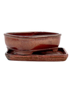 Vaso di Bonsai Rettangolare + Piatto 15,5*11*5,5 cm Marrone Ossido - Yixing 2
