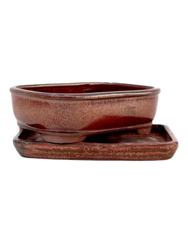 Rechteckiger Bonsai-Topf + Untersetzer 15,5*11*5,5 cm Braun Oxid - Yixing