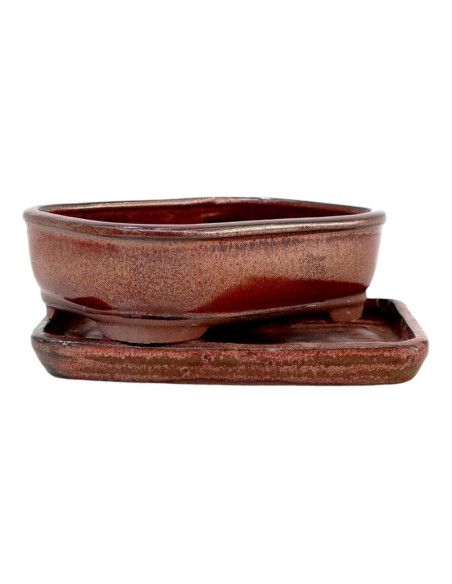 Vase de Bonsai Rectangular + Plat 15,5*11*5,5 cm Brun Oxyde - Yixing