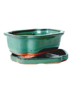 Vaso de Bonsai Oval + Prato 25*20*8 cm Verde - Yixing 2