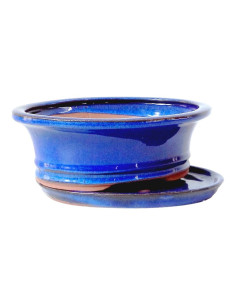 Pot of Bonsai Oval + Saucer 15.5*12*4.5 cm Blue - Yixing 2