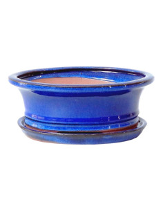 Vaso de Bonsai Oval + Prato 19,5*15*6 cm Azul - Yixing