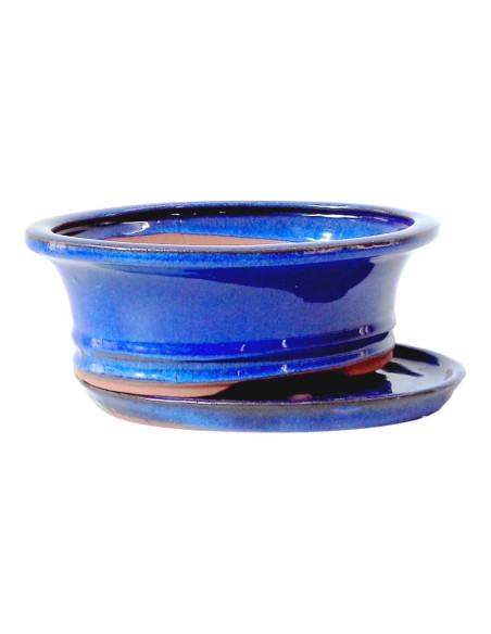 Vaso de Bonsai Oval + Prato 25,5*19,5*8 cm Azul - Yixing