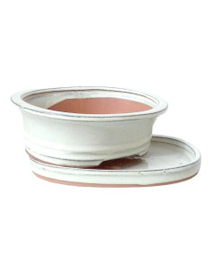 Vaso de Bonsai Oval + Prato 30,5*25*9 cm Creme - Yixing 2