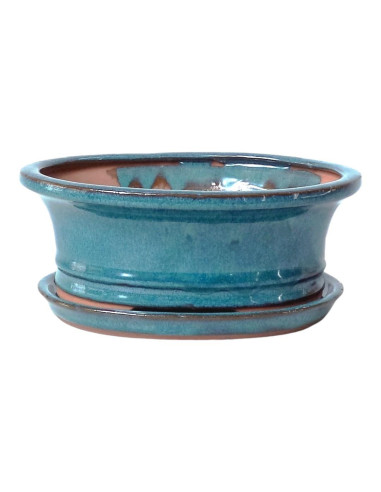 Maceta de Bonsai Oval + Plato 19,5*15*6 cm Verde - Yixing