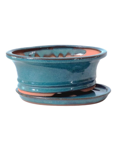 Pot of Bonsai Oval + Saucer 19.5*15*6 cm Green - Yixing