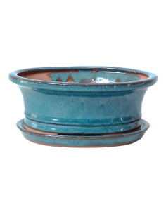 Vaso da Bonsai Ovale + Piatto 30,5*25*9 cm Verde - Yixing