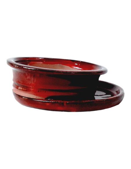 Vase de Bonsai Ovale + Plat 25,5*19,5*8 cm Rouge - Yixing