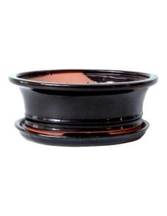 Vaso de Bonsai Oval + Prato 19,5*15*6 cm Schwarz - Yixing
