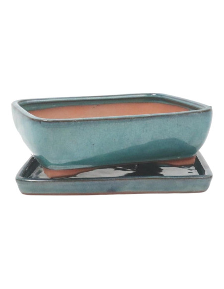 Maceta de Bonsai Rectangular + Plato 19*15*7,5 cm Verde - Yixing