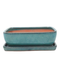 Pot de Bonsai Rectangulaire + Assiette 25,5*19,5*8 cm Vert - Yixing
