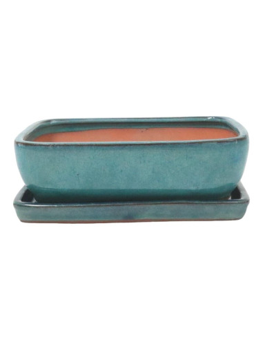 Rectangular Bonsai Pot + Tray 25.5*19.5*8 cm Green - Yixing
