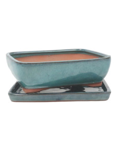 Pot de Bonsai Rectangulaire + Assiette 25,5*19,5*8 cm Vert - Yixing 2