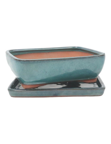 Rectangular Bonsai Pot + Tray 25.5*19.5*8 cm Green - Yixing