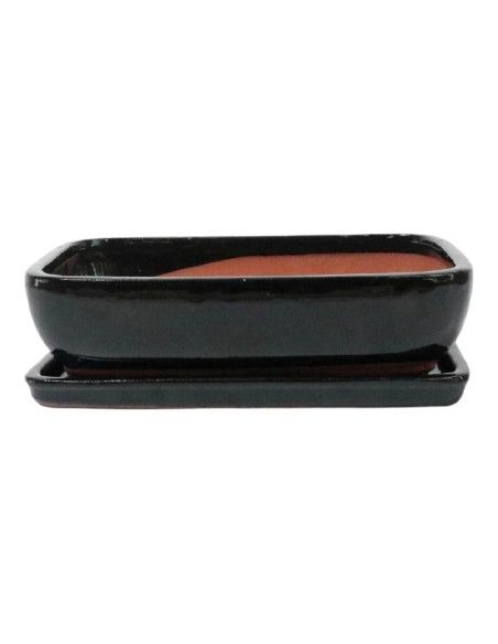 Vaso de Bonsai Rectangular + Prato 19*15*7,5 cm Preto - Yixing
