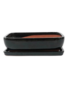 Rechteckiger Bonsai-Topf + Untersetzer 30,5*24,5*9 cm Schwarz - Yixing