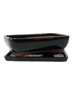 Rechteckiger Bonsai-Topf + Untersetzer 30,5*24,5*9 cm Schwarz - Yixing 2