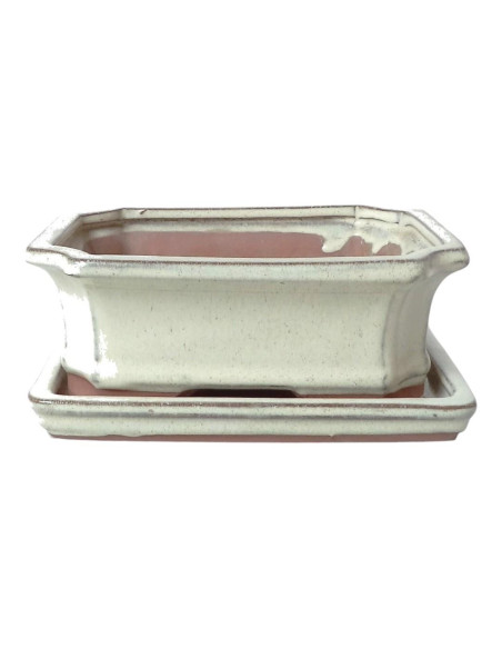 Vaso di Bonsai Rettangolare + Prato 21*16*7 cm Crema - Yixing