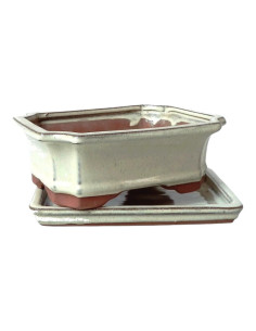 Vase de Bonsai Rectangular + Plat 21*16*7 cm Crème - Yixing 2