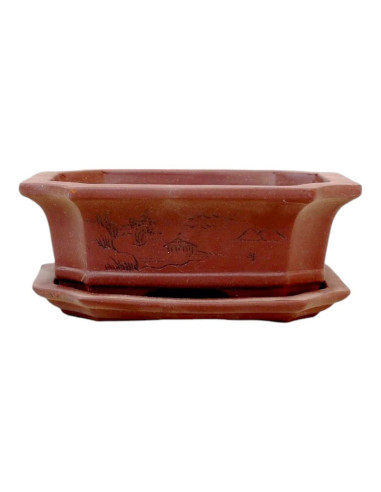 Vaso de Bonsai Rectangular + Prato 16,5*12,5*6 cm Sem Esmalte - Yixing