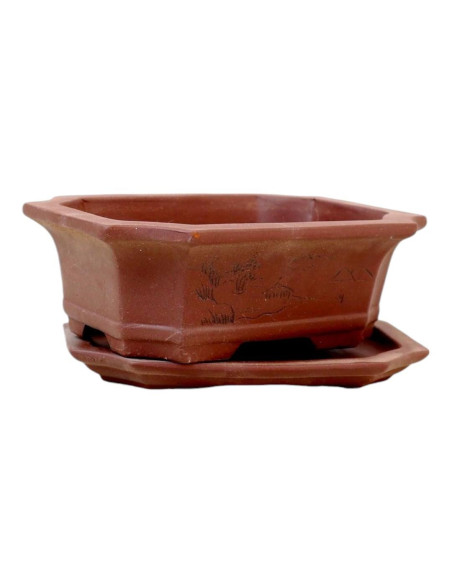 Vaso de Bonsai Rectangular + Prato 16,5*12,5*6 cm Sem Esmalte - Yixing