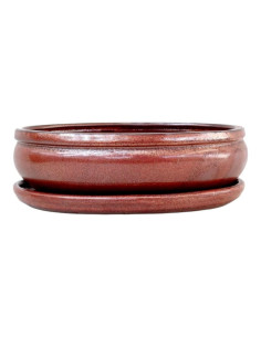 Vaso de Bonsai Oval+ Prato 20*15,5*6 cm Castanho Oxido - Yixing