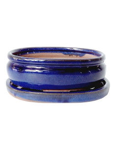 Vaso da Bonsai Ovale + Piattino 15*11,5*5 cm Blu - Yixing