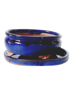 Vaso da Bonsai Ovale + Piattino 15*11,5*5 cm Blu - Yixing 2